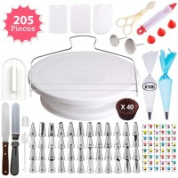Cake Decorating Rotating Turntable Stand Set with Frosting Piping Bags and Tips Set Icing Spatula and Smoother Pastry Tools - 205 PCS